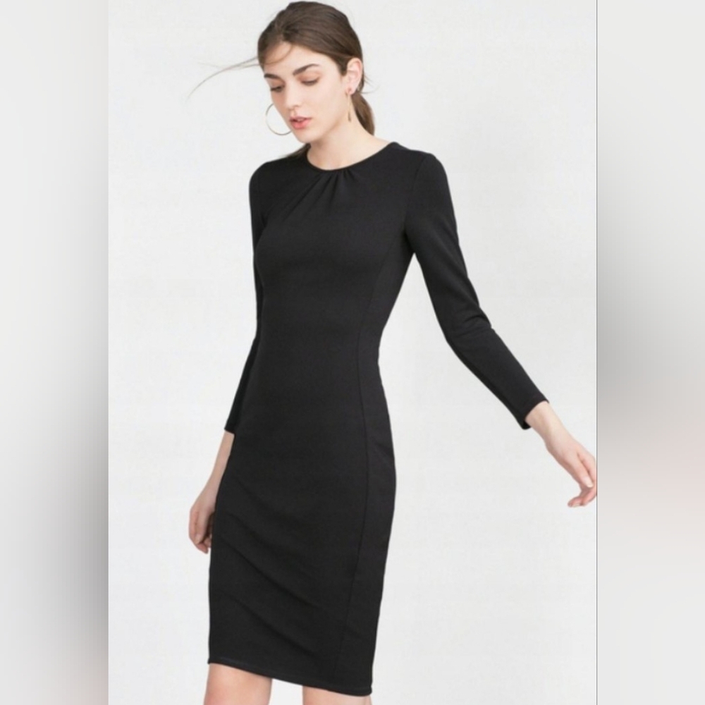 Zara Black Long Sleeve Bodycon Dress